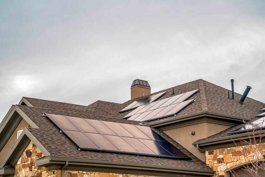 Beautiful house roof with solar panels