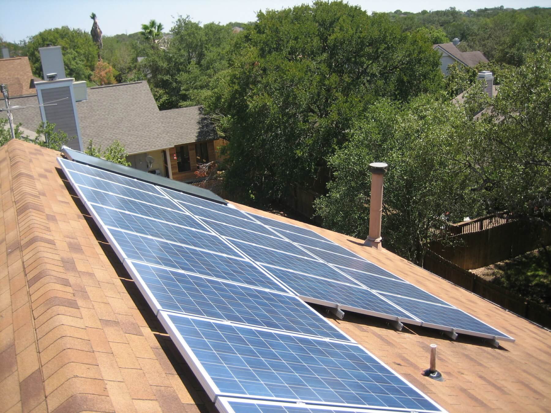 Roof with solar panels installed